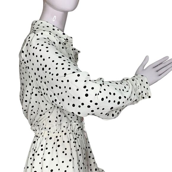 Missguided NWT Collared Dress Long Sleeve White Blue Polka Dot Size 8 Tall - Picture 6 of 16